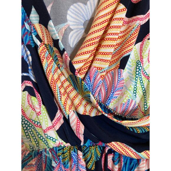 Chetta B Dress Womens Small A Line Tropical Jungle Print Colorful Stretch Draped - Picture 3 of 14